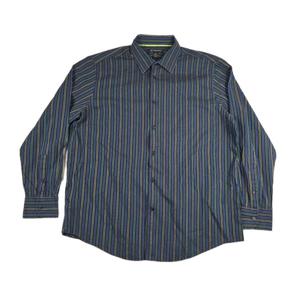 INC International Concepts Mens XXL Black Blue Striped Long Sleeve Button Shirt
